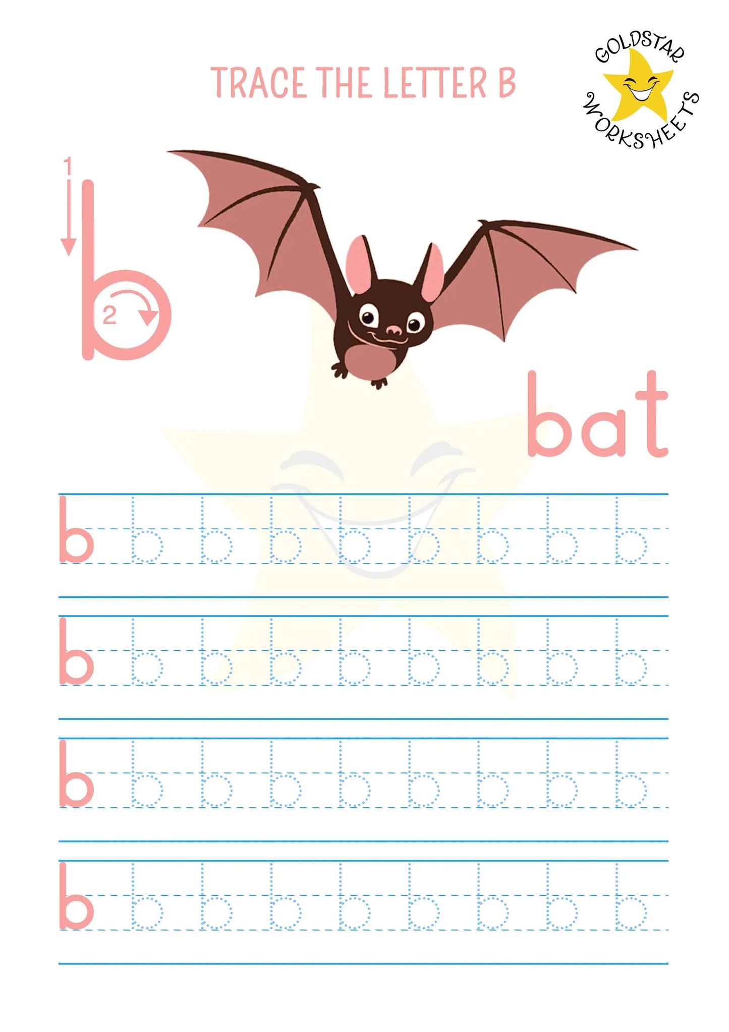 Lowercase letter b tracing worksheet - b for bat