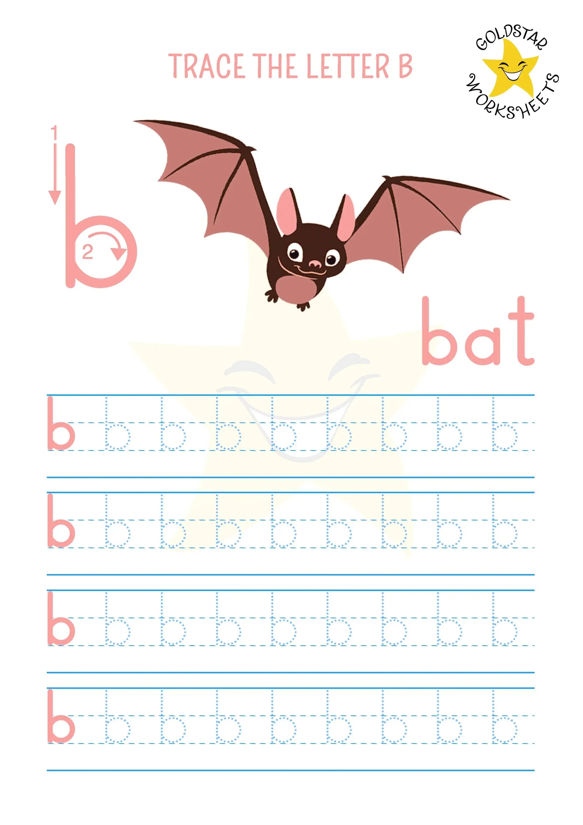 Lowercase letter b tracing worksheet - b for bat