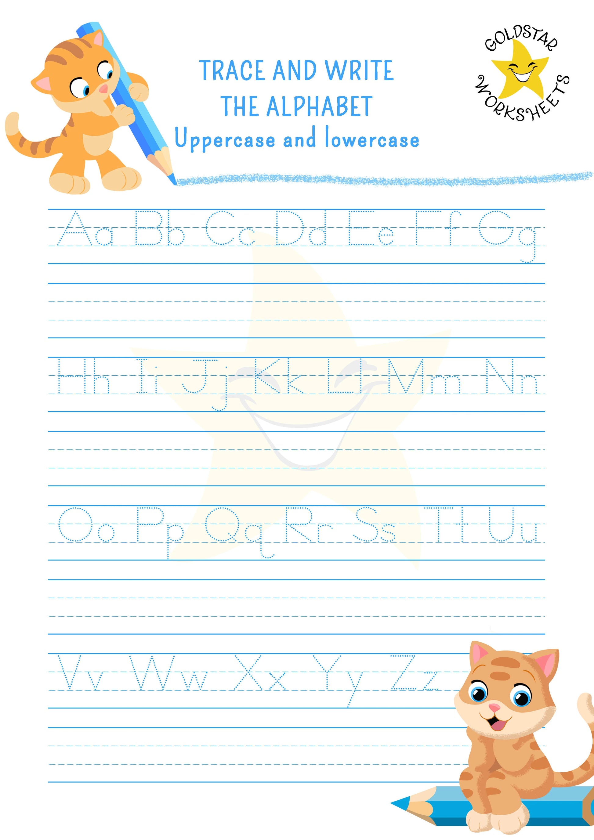 Upper and lowercase letter tracing and writing worksheet with cute cats