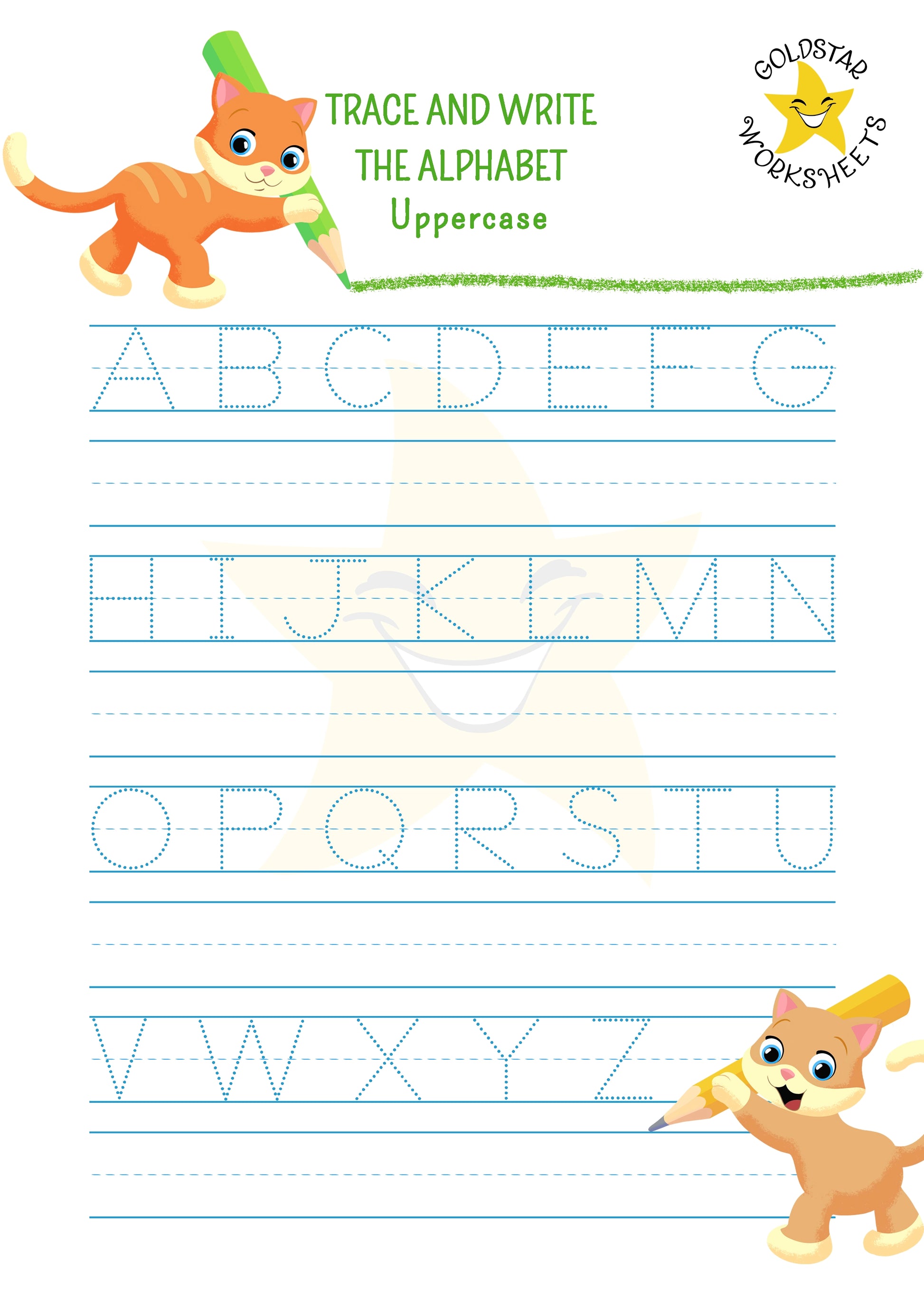 Uppercase trace and write worksheet with cute cats
