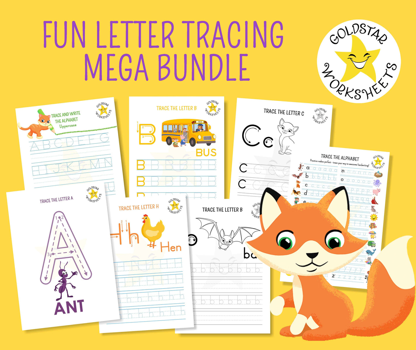 Selection of letter tracing worksheets in the mega bundle