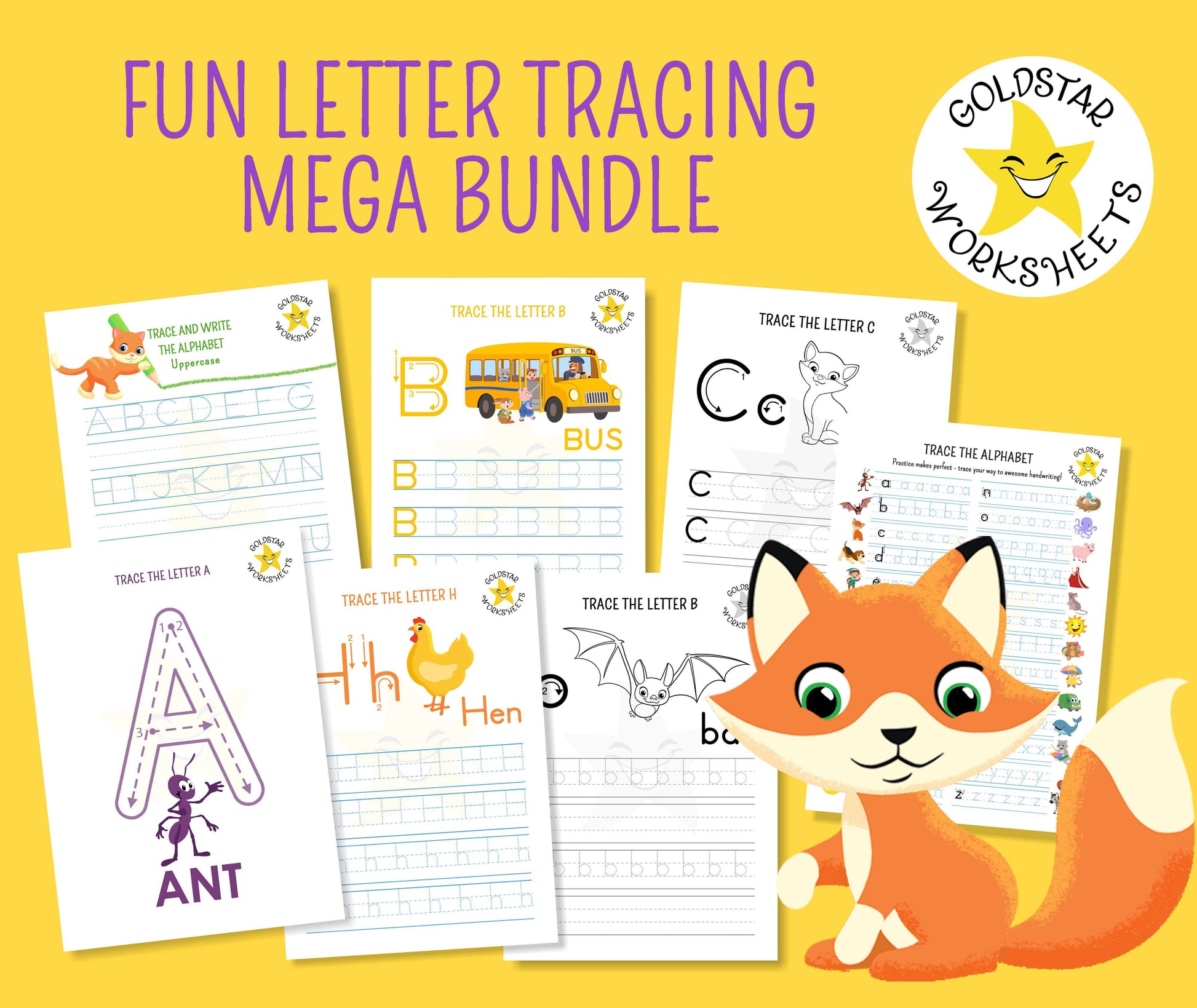 Selection of letter tracing worksheets in the mega bundle