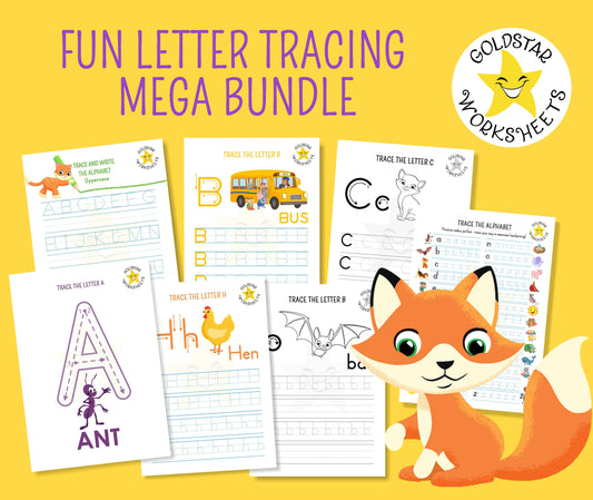 Selection of letter tracing worksheets in the mega bundle
