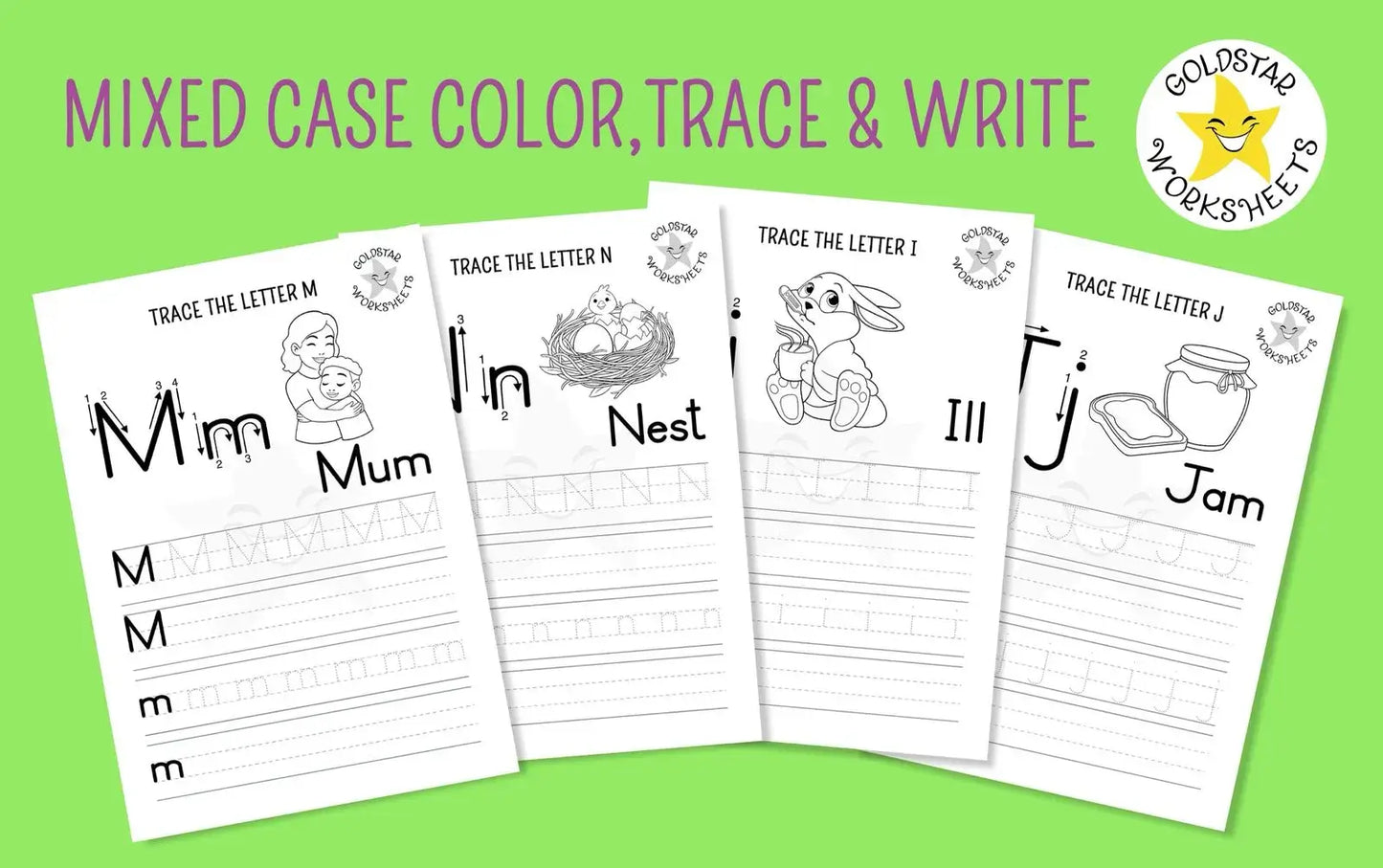 53 Upper and Lowercase Trace and Write Alphabet Worksheets ⭐️ Fun & Effective Handwriting Practice | Includes Color Your Own Sheets | High Quality PDF