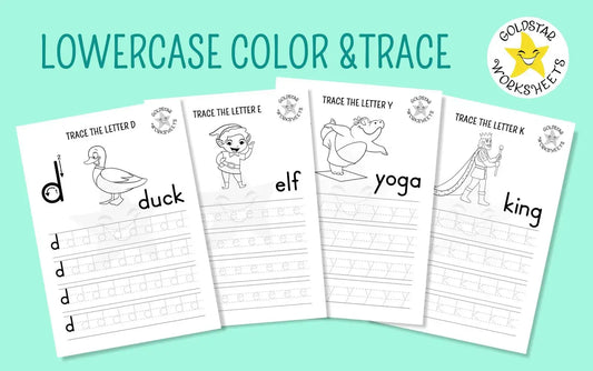 Collection of lowercase tracing worksheets designed for kids to color in